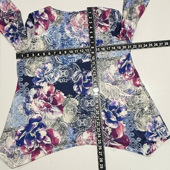 Chicos Zenergy Top Womens Large 2 Long Sleeve Tunic Abstract Floral 5% Stretch - Picture 4 of 9